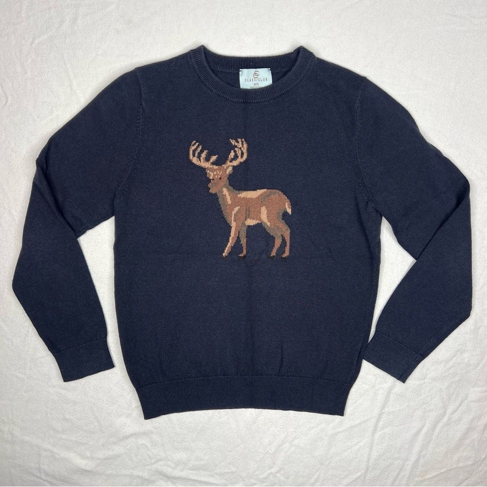 Class Club Boys Size 10/12 Navy Lightweight Sweater with Embroidered Deer